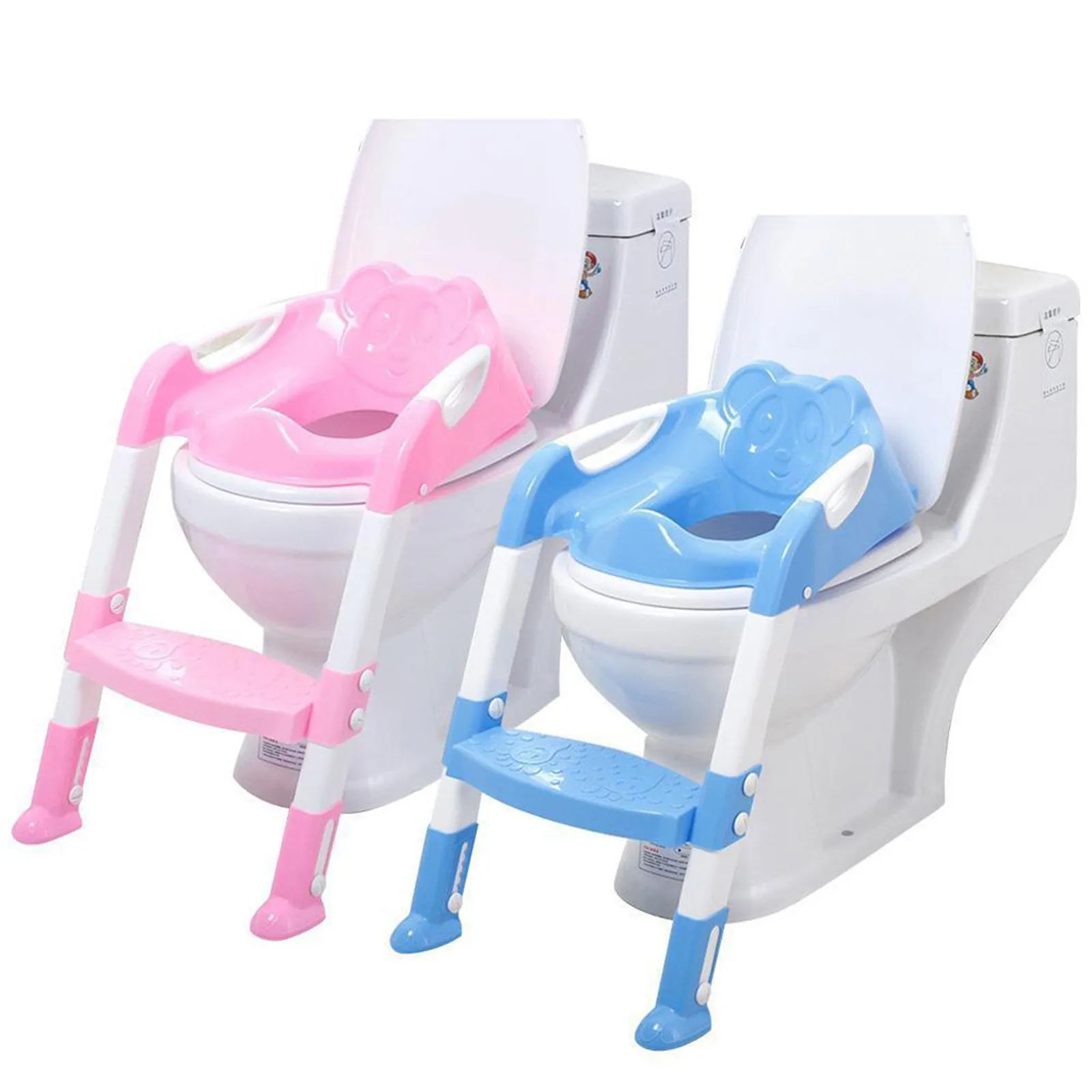 Toddler Baby Kids Potty Toilet Trainer Seat Step Stool Ladder Adjustable Folding Bathroom Chair For 6M-6Y Child Blue/Pink | Обустройство