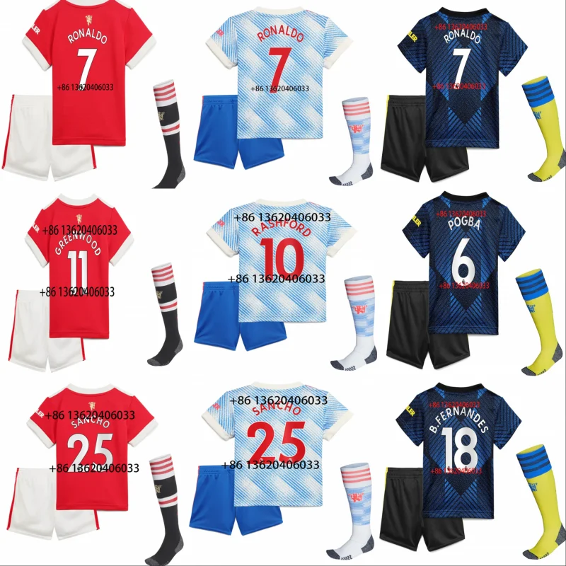 child kit Fast shipping 2021 2022 7 Ronaldo SANCHO United Best quality kids kit+socks home away 3RD 21-22 Manchester shirt