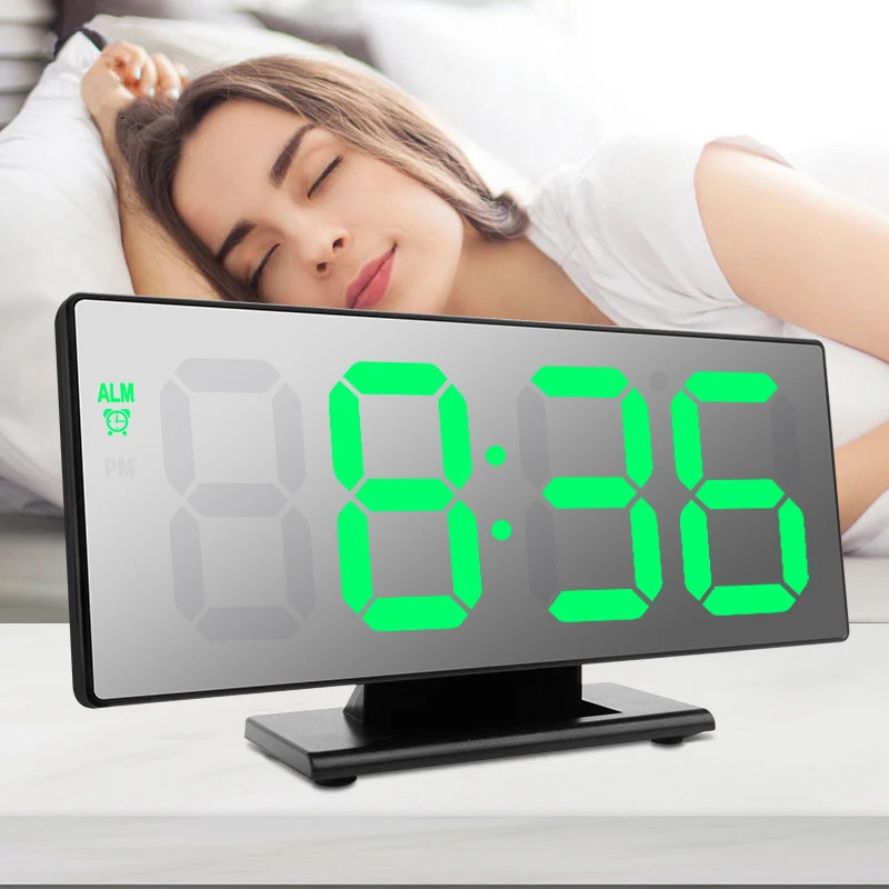 

Digital Alarm Clock LED Mirror Electronic Clocks Multifunction Large LCD Display Digital Table Clock with Temperature Calendar
