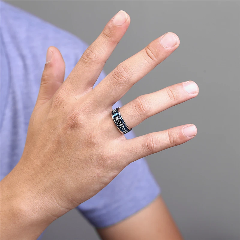 

Simple 8mm Luminous Viking Script Spinner Ring For Women Female Birthday Gift Cute Romantic Stainless Steel Jewelry Anillos