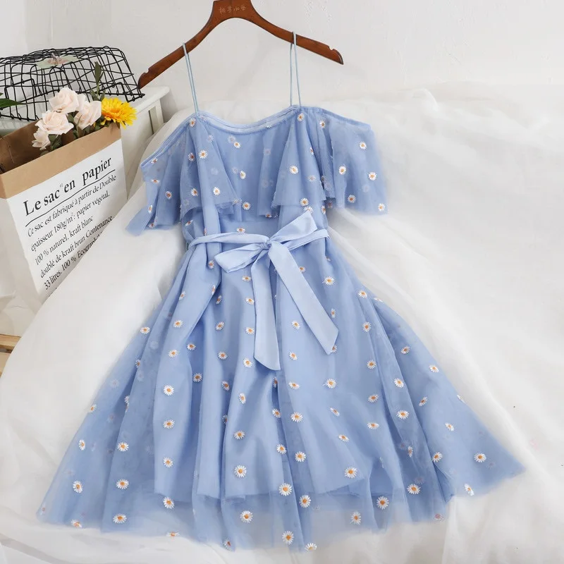 

Милое платье принцессы 2021 Летняя женская одежда Guaze элегантный халат с цветочной вышивкой на плече Vestidos Сексуальные вечерние платья