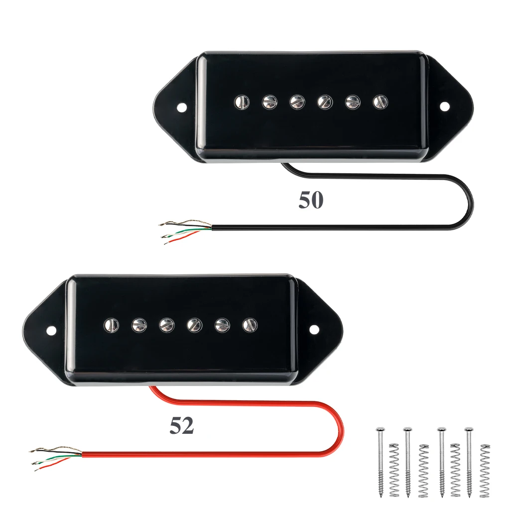 

NAOMI 2pcs Dog Ear P-90 Pickup Neck&Bridge Set 50/52mm Pole Spacing Hum-Cancel High Quality Pickup For Electric Guitar
