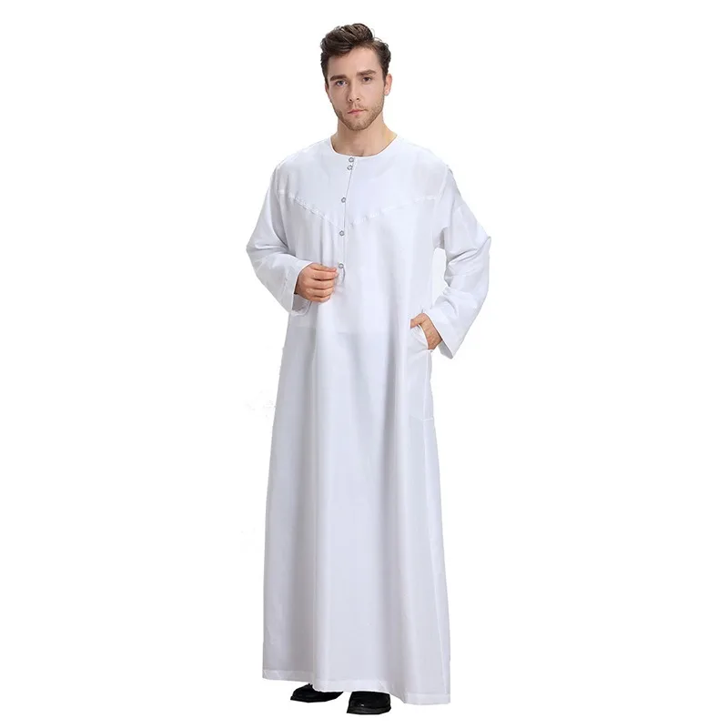 2020 Traditional Muslim Mens Saudi Thobe Robe Arabic Kaftan Dress Arab Dubai Long Sleeve Islamic Man Jubba Thobe Plus Size