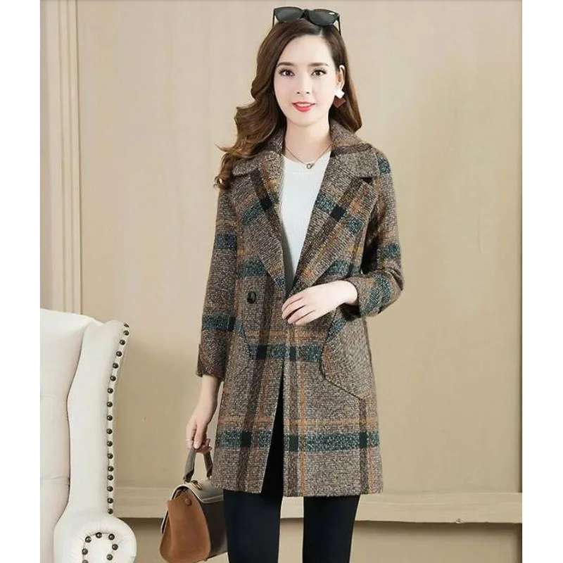 2019 шерстяное пальто ветровка женское качественное клетчатое Утепленные зимние