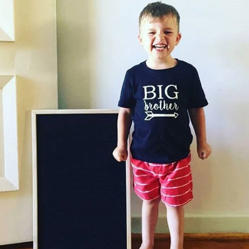 Футболка с надписью Big Brother Одежда для мальчиков модная черная футболка короткими