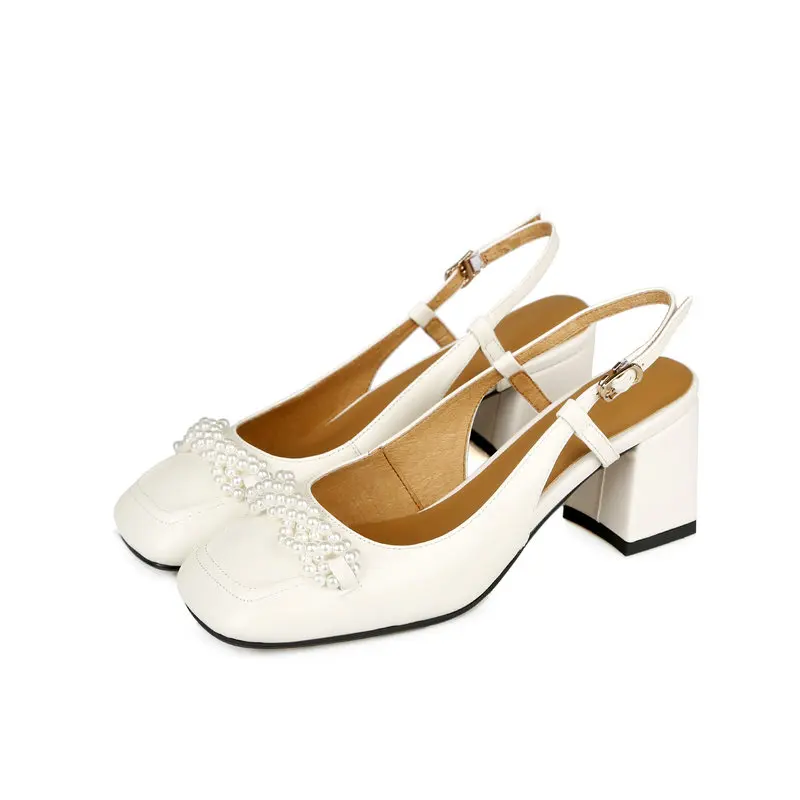 

2020 Buckle Genuine Leather Pumps for Girls Spring Summer Chunky Heels Pumps Dancing Party Square Toe Shoes Woman