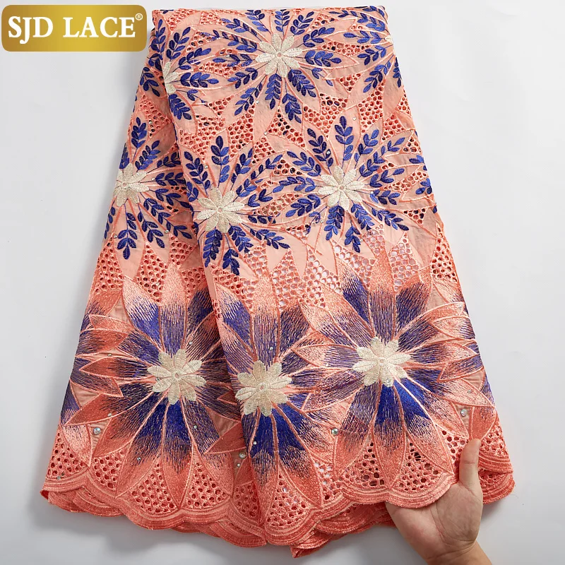

SJD LACE 5Yards Church Materials African Lace Fabric Embroidery Soft Swiss Voile Lace In Switzerland For Wedding Dress Sew A2472