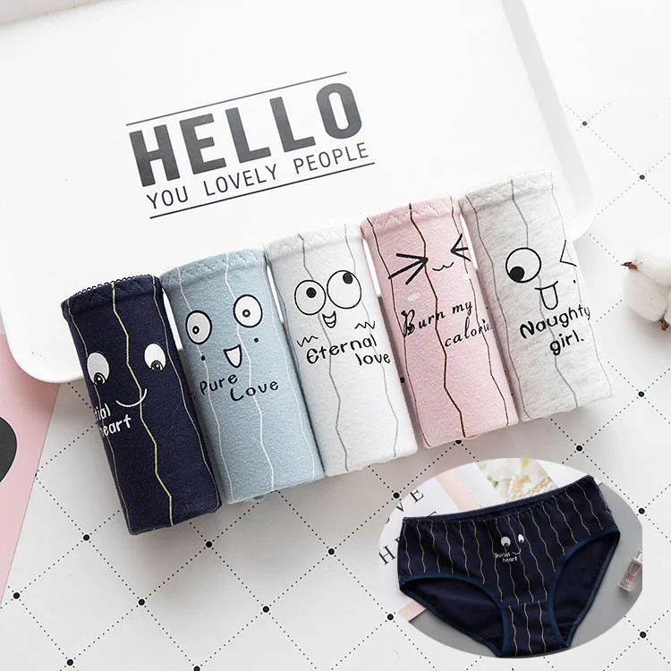 5pcs xiao lian 5 шт./лот, новинка, трусики, женское нижнее белье, хлопковые трусы, бесшовные, Cueca Calcinhas, шорты с принтом, трусы для девочек, милые трусики-стринги - Цвет: 5pcs xiao lian