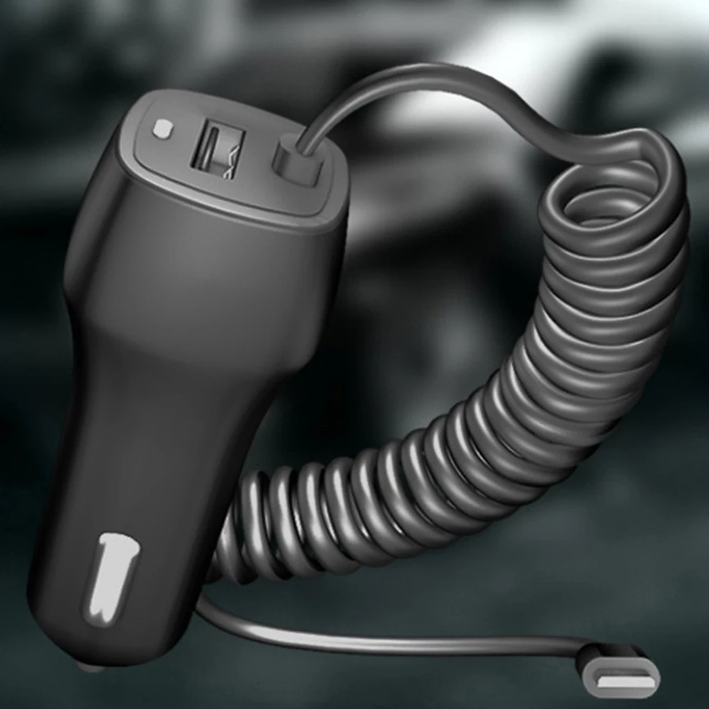Зарядных порта USB для автомобиля Зарядное устройство с пружинный кабель