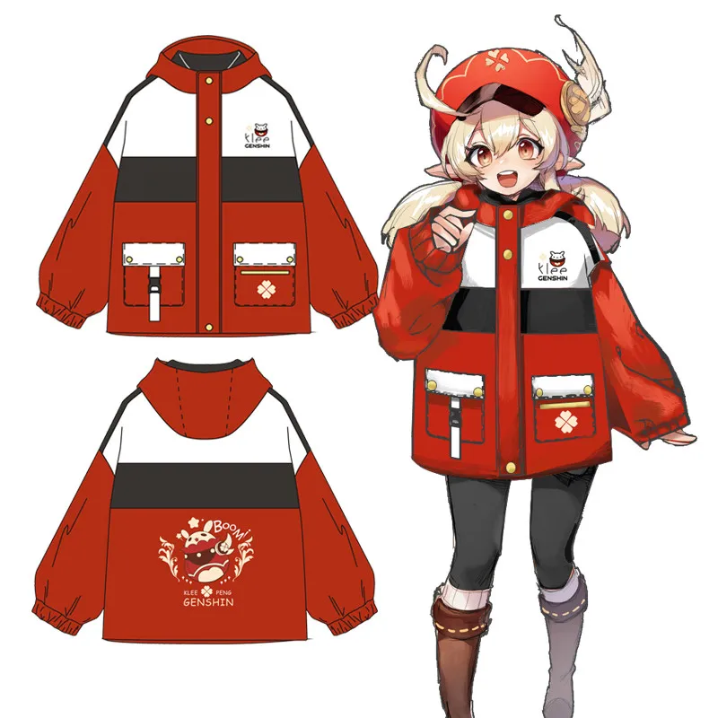 

Anime Genshin Impact Mondstadt Klee Fashion Loose Hooded Coat Cosplay Costume Men Women Student Harajuku Overcoat Jacket Tops