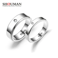 shouman personalize engrave name titanium steel rhinestone couple ring luxury inlaid crystal wedding jewelry accessories