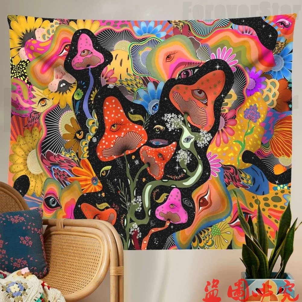 

Psychedelic Mushroom Tapestry Wall Hanging Hippie Wall Art Decoration Tapestries