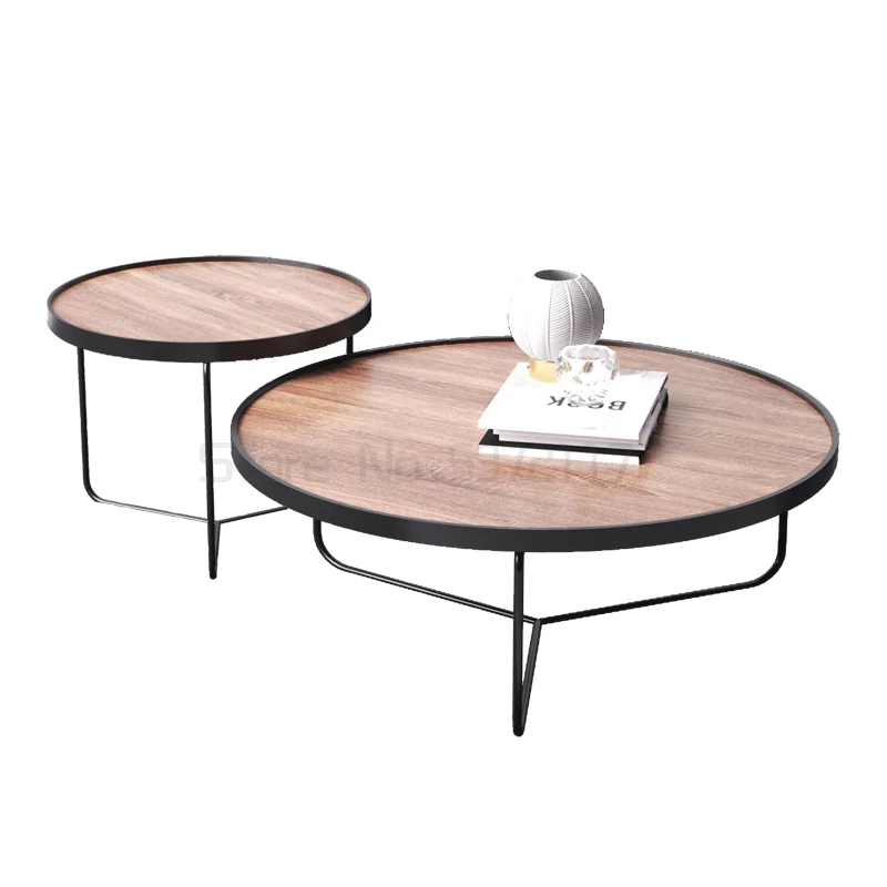 

Nordic round tea table modern simple solid wood living room creative light luxury combination tea table