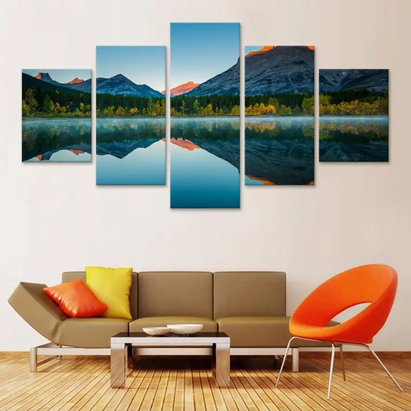 Озеро горы отражение Печать на холсте картина Гостиная Wall Art 5 шт. фотографии