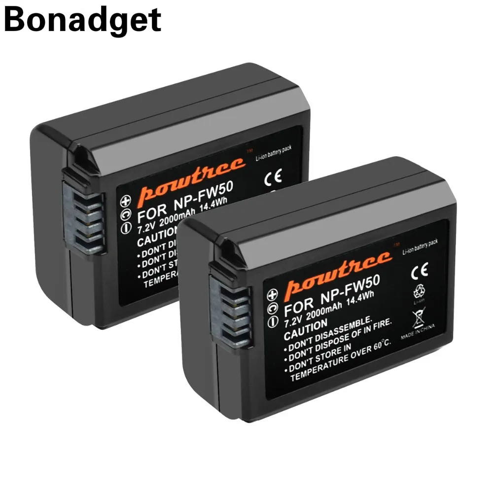 Bonadget для sony 2 шт. 7 V 2000 мА/ч NP FW50 NPFW50 цифровой Камера Батарея ForNEX 3 NEX 3N 5 5N 5R 5|Цифровые