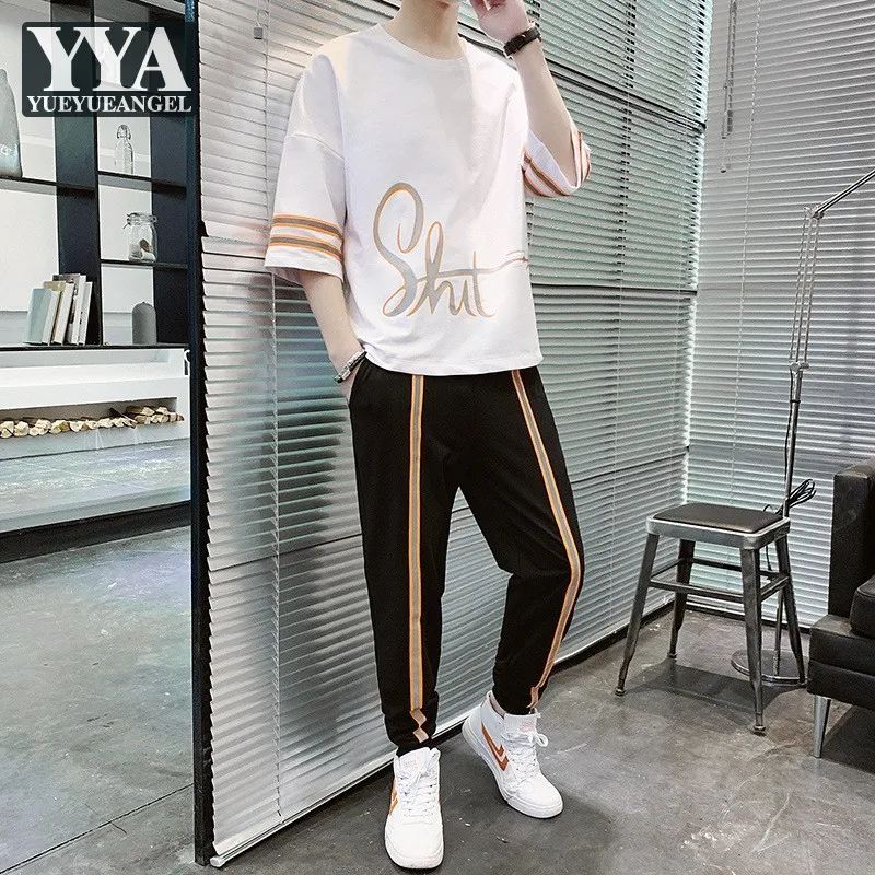 Мужской спортивный костюм на завязках свободная футболка со светоотражающими