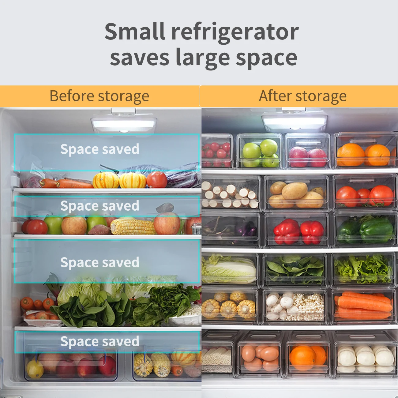 

OTHERHOUSE Kitchen Refrigerator Storage Box Transparent Containers Fridge Freezer Organizer Shelf Kitchen Space Saver