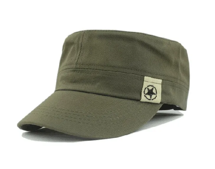 

25# NEW Spring Summer Military Hats For Men Women Casual Flat Top Military Cap Cap Solid Anmy green Hat Adjustable