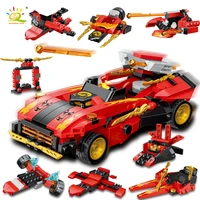 huiqibao 344pcs 8in1 ninja road speed racing car building blocks city flight vehicle with 8 figure bricks toys for boys children