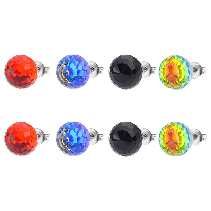 

1 Pair Titanium Steel Stud Earrings for Men and Women Colorfhul Zirconia Faceted Acrylic Earings Jewelry