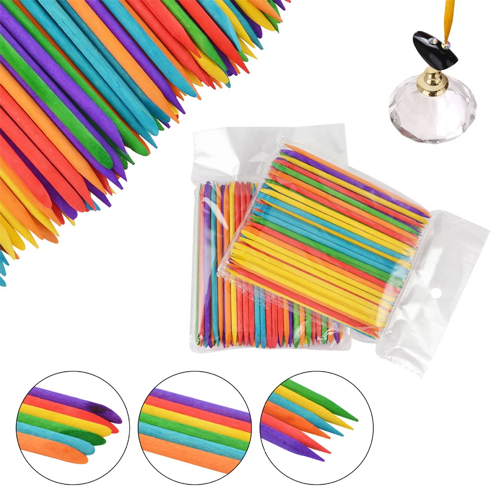 

100pcs Mixed Color Nail Art Design Orange Wood Stick Cuticle Pusher Remover Manicure Care