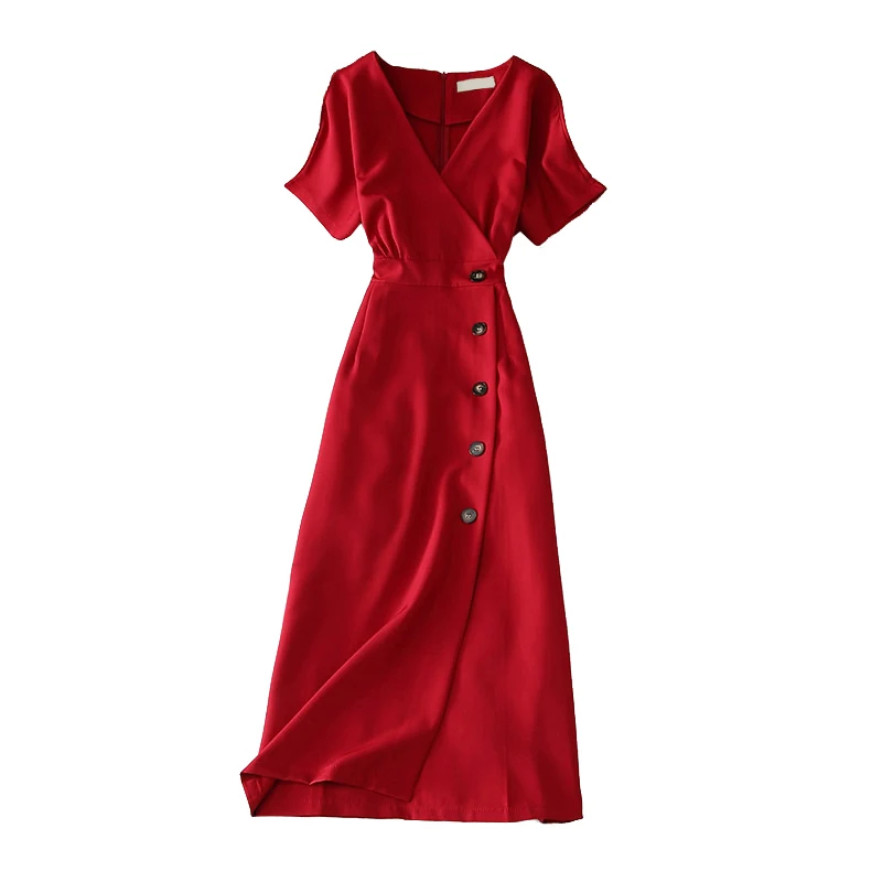 

Office Ladies Dress Elegant Buttons Casual Slim Slim Vintage Romance Party Women Dresses Red Pink Yellow Vestidos Mujer