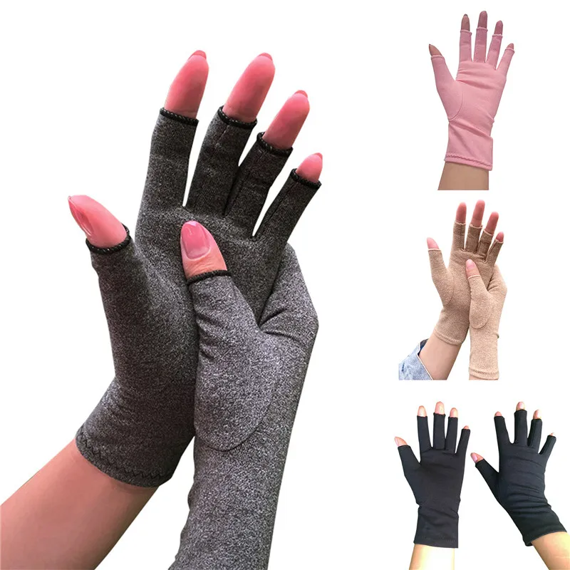 

1 Pairs Anti Arthritis Pain Relief Gloves Men Women Half Finger Therapy Gloves Cotton Elastic Compression Gloves Durable Mittens
