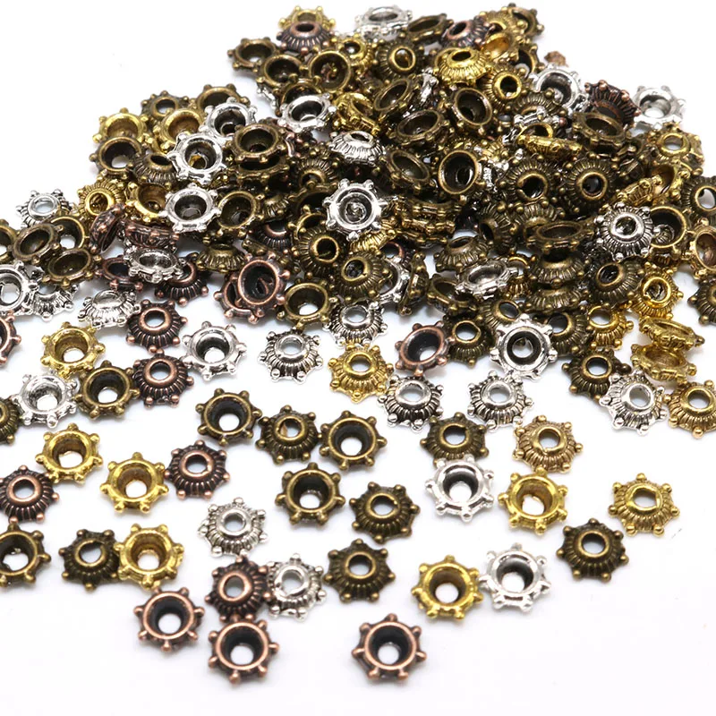 

4mm 200/400pcs Vintage Silver Color Flower Spacer Beads Caps Tibetan Silver Plated Bead Caps for Jewelry Making Needlework