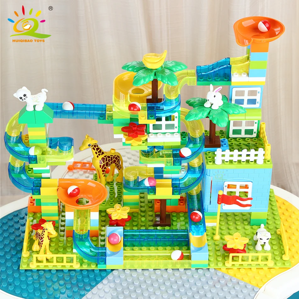 HUIQIBAO 243 шт. животные парк дом мраморная гонка беговая дорожка большие