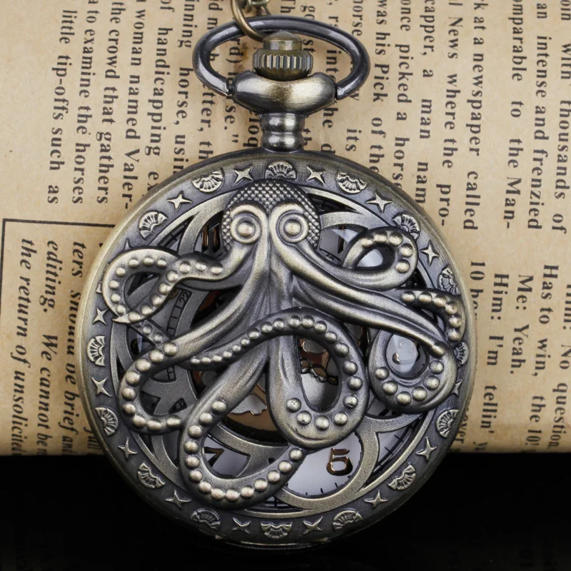 

Кварцевые карманные часы Осьминог в античном стиле, полая цепочка с подвеской в стиле стимпанк, для мужчин и женщин