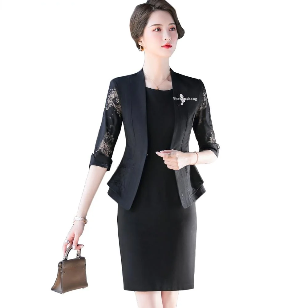 

Elegant Women Lady Skirt Suit Slim Single Button Ruffle Blazer Jacket With Skirt Two Piece Set for Business Work Interview Wear