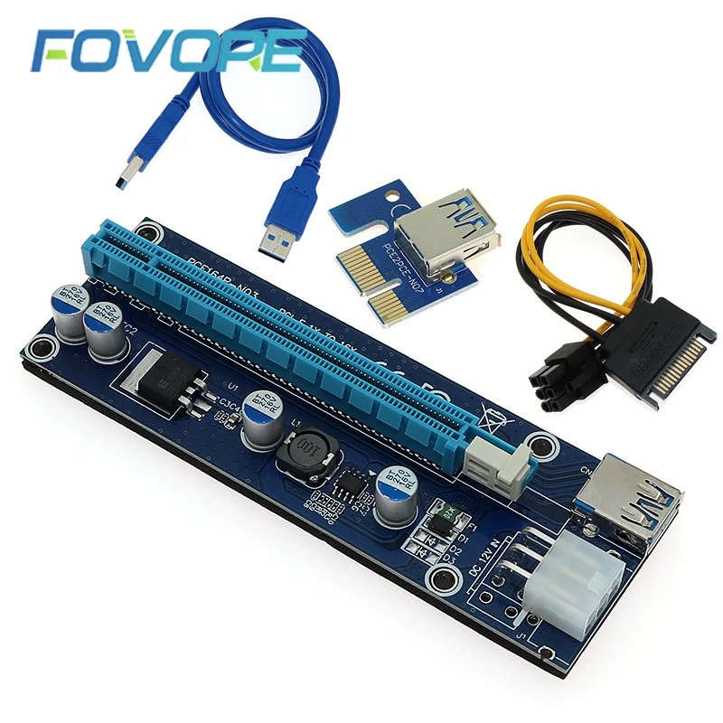 6pin SATA Power PCI Express 16X Slot Riser Card USB 3 0 E 1x to 16x PCIE для майнинга биткоина BTC|Платы