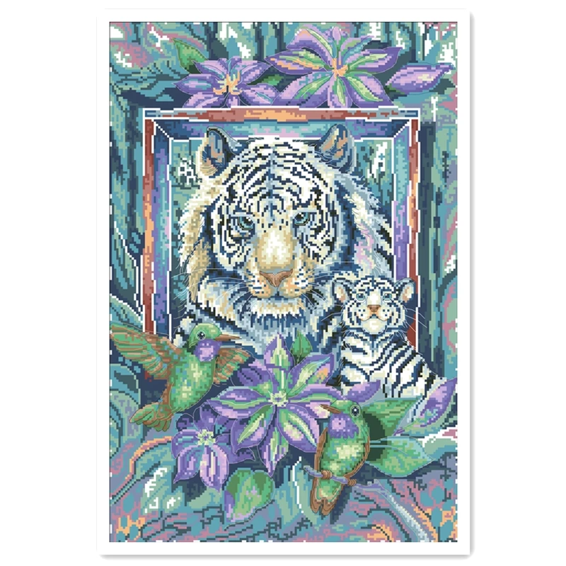 

Tiger mom and child cross stitch package animal 18ct 14ct 11ct cloth cotton thread embroidery DIY handmade needlework