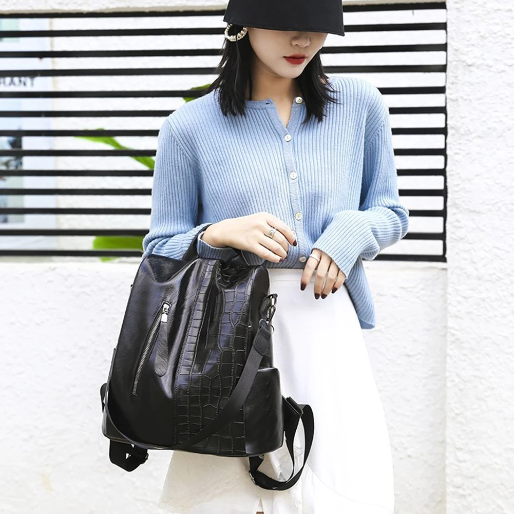 

Female Backpack Fashion Pack Women's Daypack Women Stone Pattern Stitching Messenger Bag Casual PU Leather Rucksack
