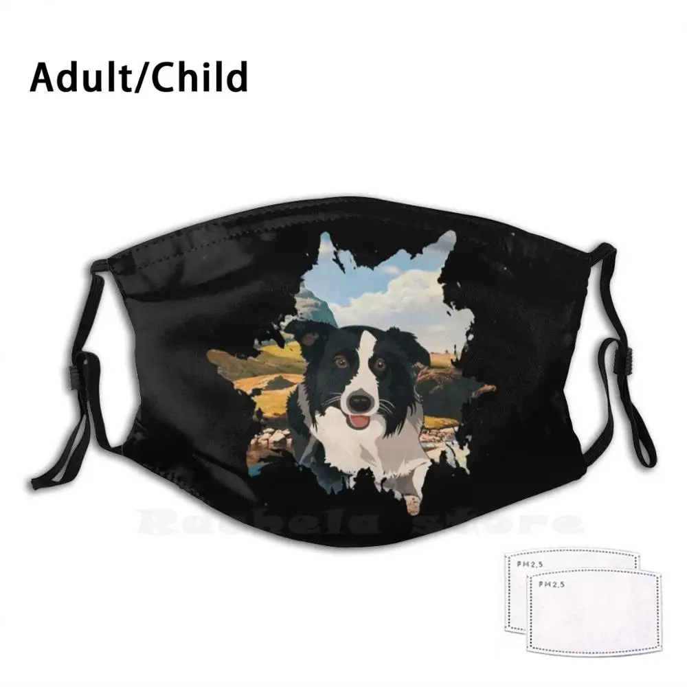 

Border Collie Funny Print Reusable Pm2.38 Filter Face Mask Border Collie Border Collie Art Dog Border Collie Lover Border