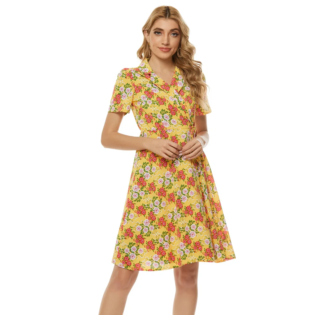 

Beach Outing Dresses for Women Floral Print V Neck Summer Spring Bohemian Christmas Saida De Praia Vestidos Mujer Verano 2021