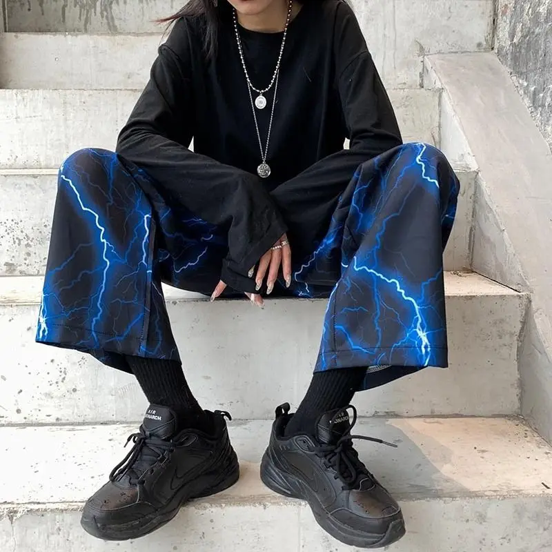 

Women Y2k Lightening Wide Leg Pants Women Oversize Harajuku Street Style Korean Fashion Trouser For Female Aesthetic Plus Size