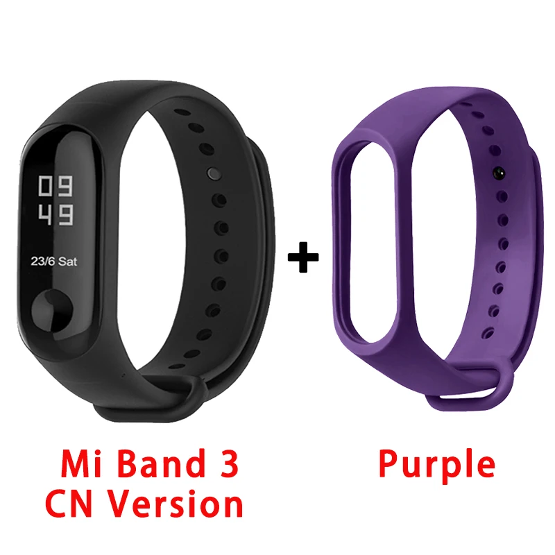 CN purple strap Глобальная версия Xiaomi Mi Band 3 умный Браслет 50 м водонепроницаемый монитор сердечного ритма мужской Браслет фитнес-трекер многоязычный - Цвет: CN purple strap