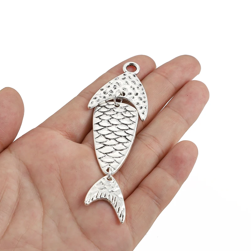 

3PCS Tibetan Silver Large Hammered Fish Animal Charms Pendant For Jewelry Making DIY Necklace Findings Pendants Accessories
