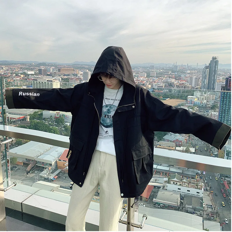 

Autumn 2020 New Jacket Loose Casual Fashion Trend Solid Color Men's Streetwear Clothes Hip Hop windbreaker chaqueta Black