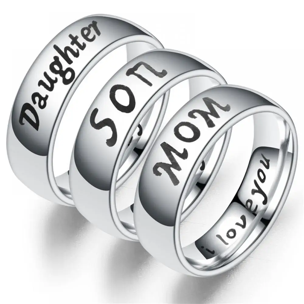 

Warm Family I Love You Lettering Ring Fashion Hip Hop Mom Son Daughter Dad Stainless Steel Family Couple Ring Jewelry