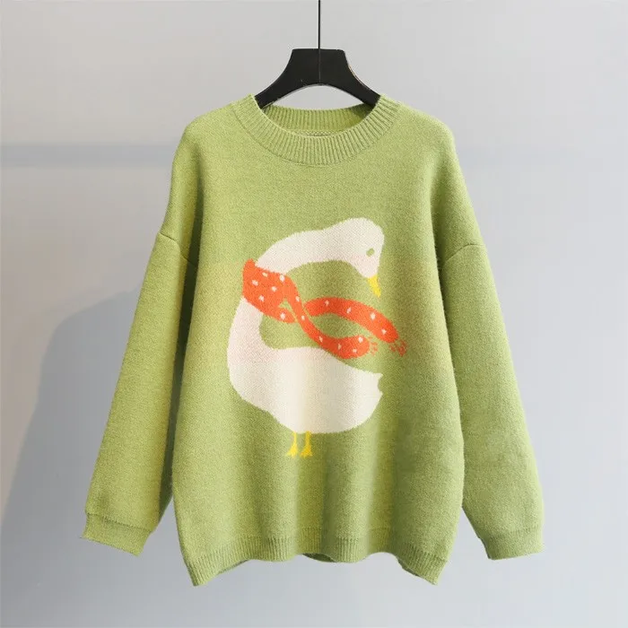 Милый свитер-пуловер с круглым вырезом и рисунком лебедя | Женская одежда