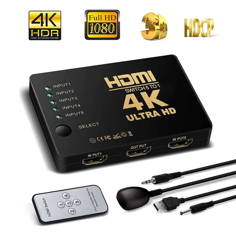 Переключатель с 5 портами 4K * 2K 1080P Селектор сплиттер коробка Ultra HD концентратором