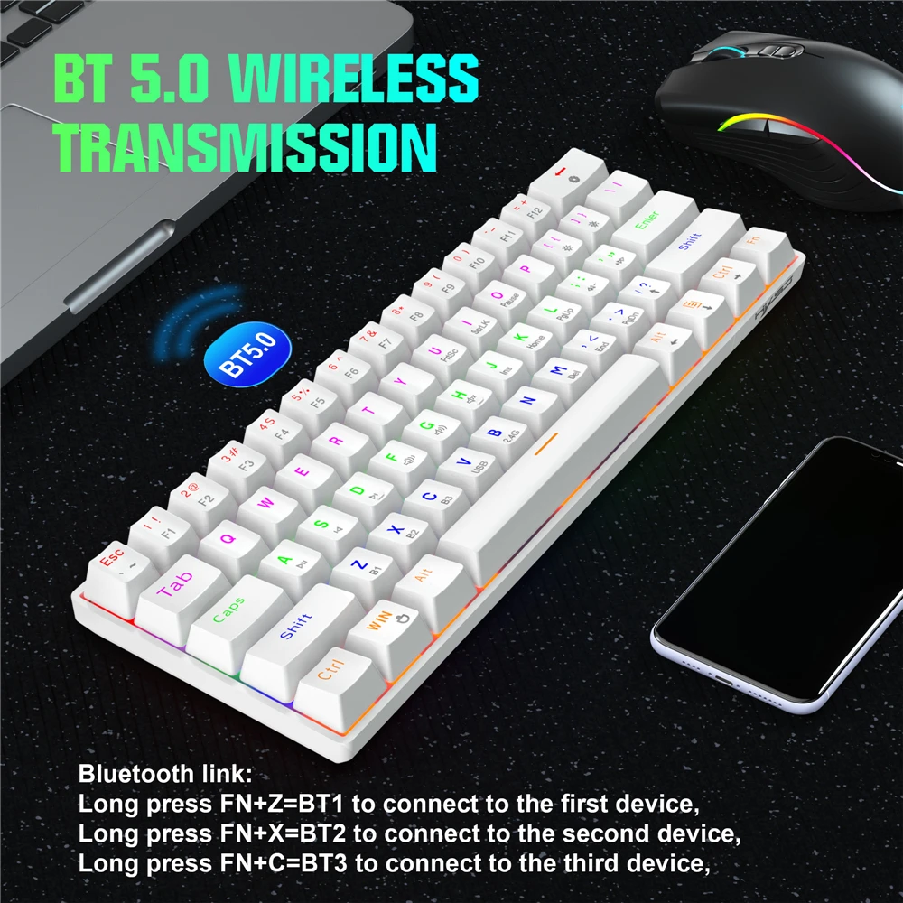 Игровая механическая клавиатура 61 клавиша три режима RGB 2 4G беспроводная BT