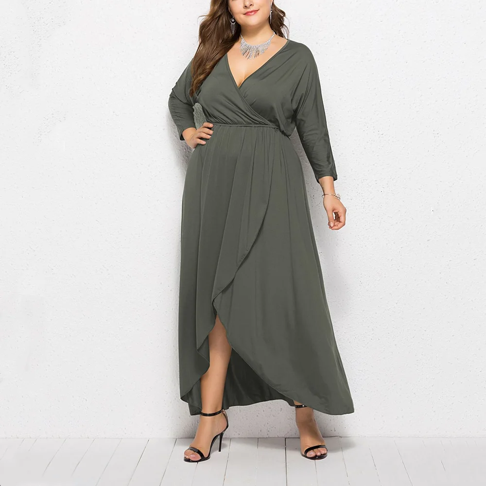 Женское платье с высокой талией элегантное однотонное Макси большого размера