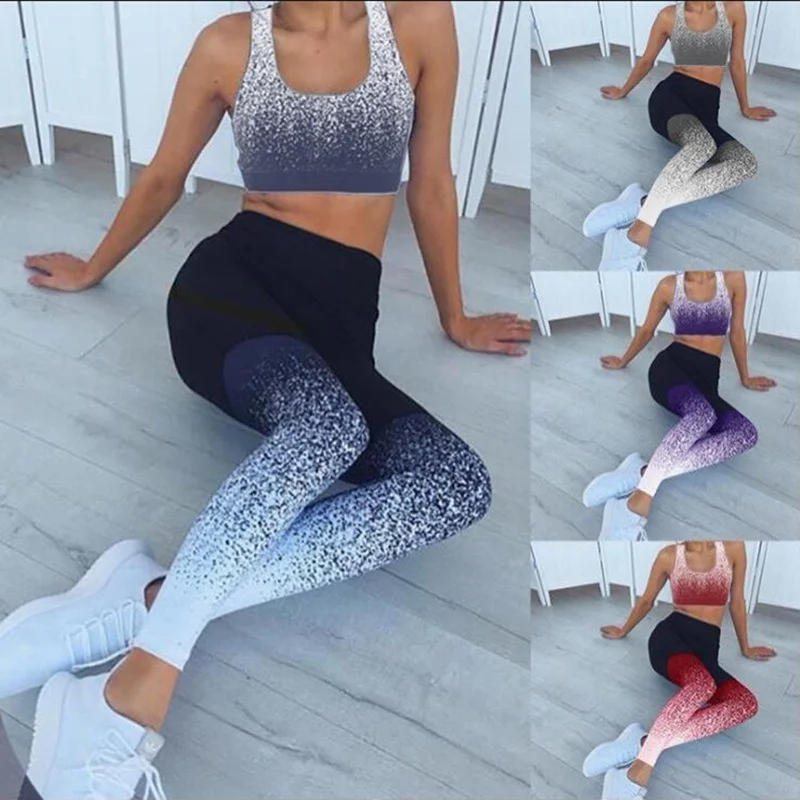 

Plus Size Yoga Pants Women's Starry Sky Gradient Printed Sports Shockproof Bra Hips Pants Running Yoga Pants Workout Wear