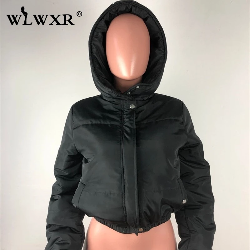 WLWXR зимняя черная укороченная куртка-пуховик с капюшоном Женская однотонная