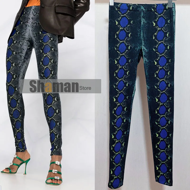 

2021 Spring girls legginngs pants women fashion clothing Classic High Waist Snake Print Elastic Slim Fit All-Match sexy Leggins