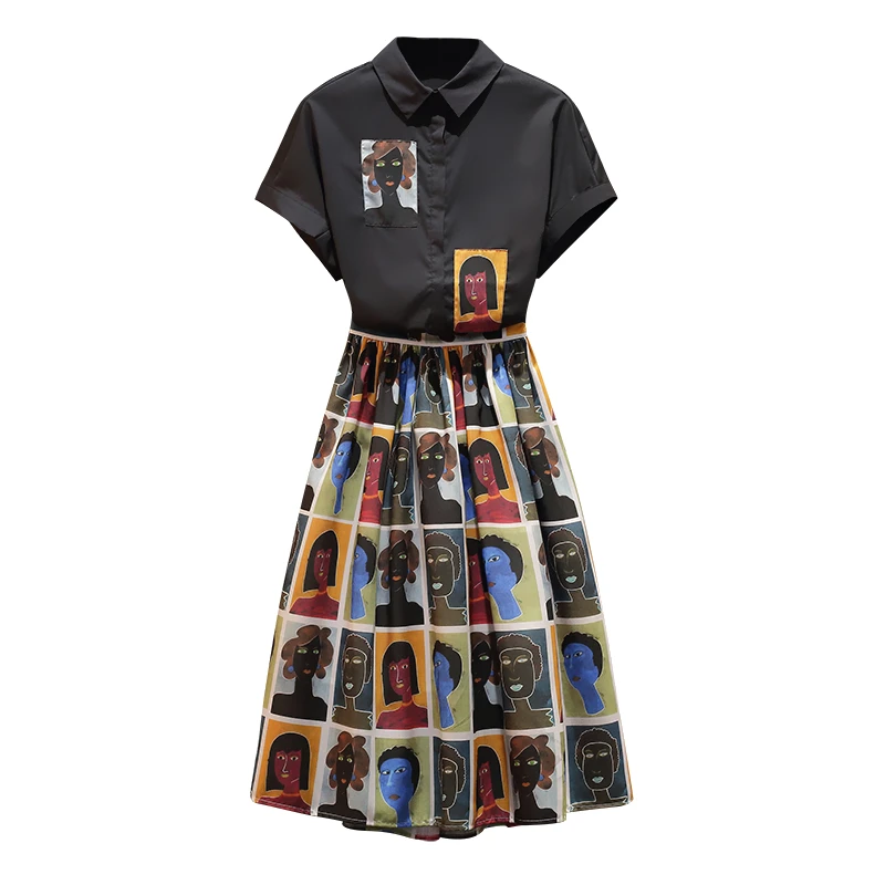 Абстрактный Аватар Печать рубашка и Юбки Женский комплект 2 шт. 2020 Лето ретро