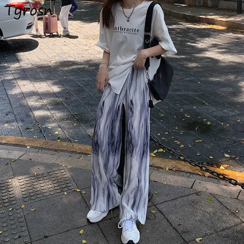 

Tie Dye Casual Pants Loose Wide Leg Streetwear Summer High Waist All-match Harajuku Ulzzang Chic Slender Cozy Vintage Women Ins